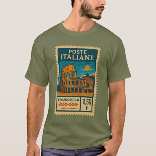 Vintage Italy Postage Stamp Shirt Tシャツ (正面)