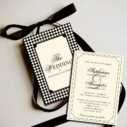 Vintage Ivory Black Checkered Old Money Wedding 招待状