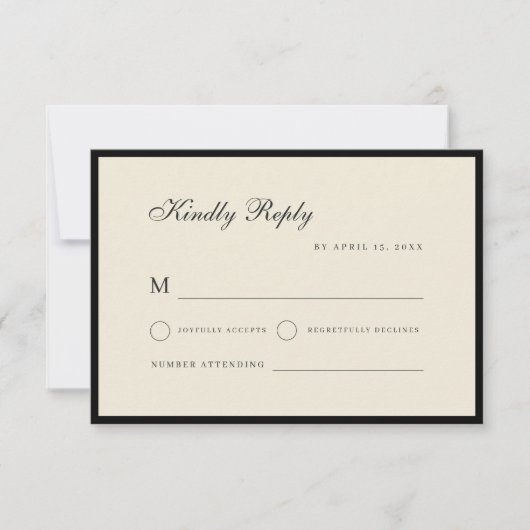 Vintage Ivory & Black Old Money Wedding 出欠カード (正面)