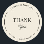 Vintage Ivory & Black Old Money Wedding Thank You ラウンドシール<br><div class="desc">Share appreciation with this ivory and black old money wedding thank you sticker, inspired by timeless vintage elegance and classic monochrome styling. The refined ivory and black palette creates a sophisticated aesthetic perfect for luxury weddings, rehearsal dinners, engagement celebrations, bridal showers, and elegant wedding receptions. Ideal for sealing favor boxes,...</div>