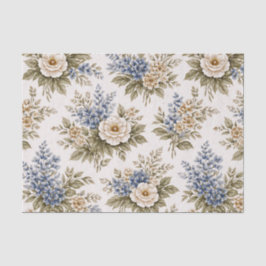 Vintage Ivory Blue Heirloom Floral Bouquet 薄葉紙