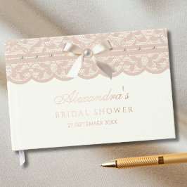 Vintage Ivory Bow Lace Bridal Shower ゲストブック
