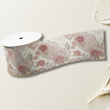 Vintage Ivory Brown Frilled Hearts Rose Pattern