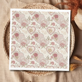 Vintage Ivory Brown Frilled Hearts Rose Pattern スタンダードランチョンナプキン