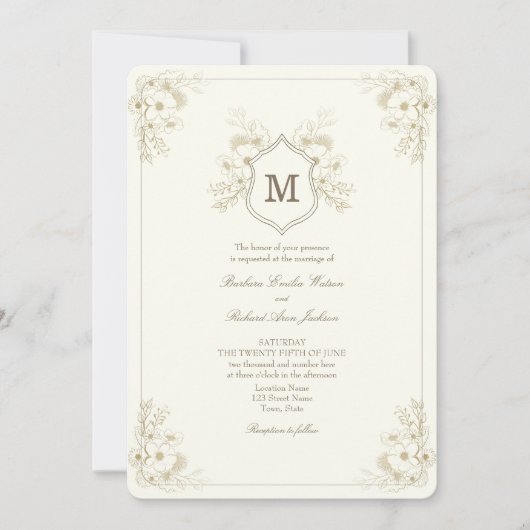 Vintage Ivory Classic Wedding 招待状 (正面)