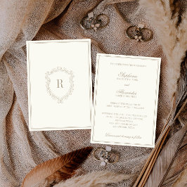 Vintage Ivory Crest Monogram Old Money Wedding 招待状