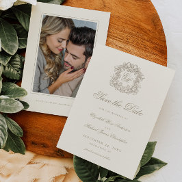 Vintage Ivory Crest Monogram Wedding Photo セーブザデート
