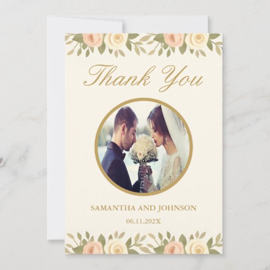 Vintage Ivory Elegant Ballroom Wedding サンキューカード (正面)