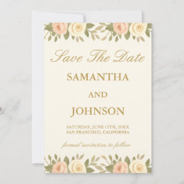 Vintage Ivory Elegant Photo Wedding セーブザデート