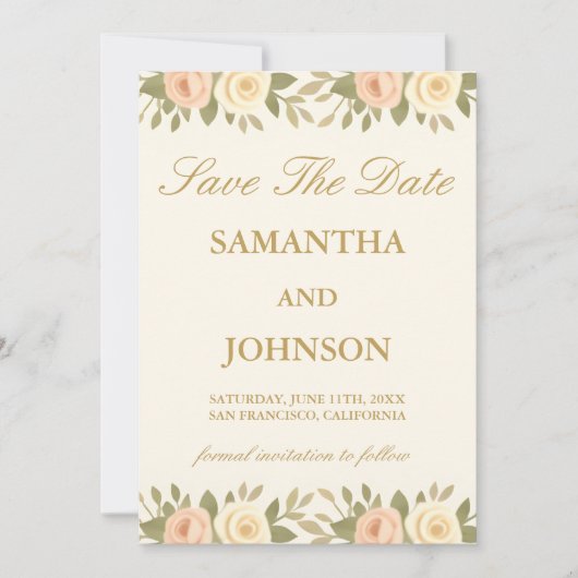 Vintage Ivory Elegant Photo Wedding セーブザデート (正面)