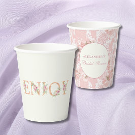 Vintage Ivory Floral Pink Roses Bridal Shower  紙コップ
