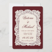 Vintage Ivory Paper Lace Burgundy Wedding Invite (正面)