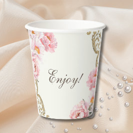 Vintage Ivory Pink Peony Vintage Bridal Shower 紙コップ