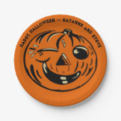 Vintage Jack-o-Lantern Pumpkin Custom Halloween ペーパープレート (正面)