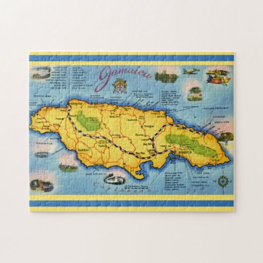 Vintage Jamaica Map Postcard ジグソーパズル (横)