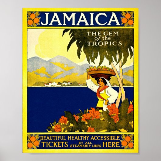 Vintage Jamaica Travel Illustration ポスター (正面)