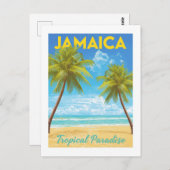 Vintage Jamaica Tropical Paradise Palm Tree Beach ポストカード (正面/裏面)
