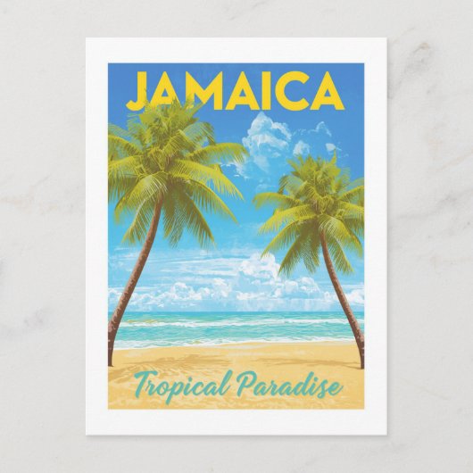Vintage Jamaica Tropical Paradise Palm Tree Beach ポストカード (正面)