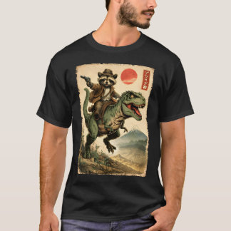 Vintage Japanese Art Raccoon Riding T-Rex T-Shirt Tシャツ