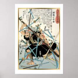 Vintage Japanese Art Warrier Monk Fight Kuniyoshi ポスター