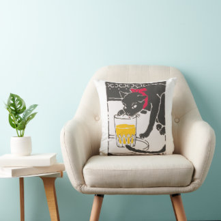 Vintage Japanese Beer Cat Art Goyo Retro クッション