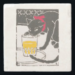 Vintage Japanese Beer Cat Art Goyo Retro  ストーンコースター<br><div class="desc">【Design Details】 "Vibrant & Playful 'Beer Cat' Edition" Goyō Hashiguchi's vintage masterpiece, modernly colored by CanappeDesign. The perfect cat for beer lovers. Goyō Hashiguchi is a legendary master of Japanese "Shin-hanga" prints, world-renowned for his exquisite portraits of beauties. This hidden gem was originally created in 1907 for the final volume...</div>