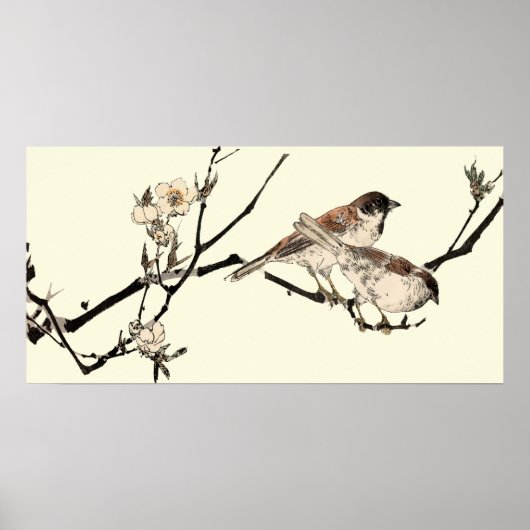 Vintage Japanese Birds And Cherry Blossoms ポスター (正面)