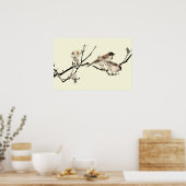 Vintage Japanese Birds And Cherry Blossoms ポスター (キッチン)