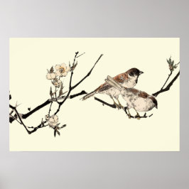 Vintage Japanese Birds And Cherry Blossoms ポスター