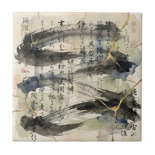 Vintage Japanese Calligraphy Art (1) タイル (正面)