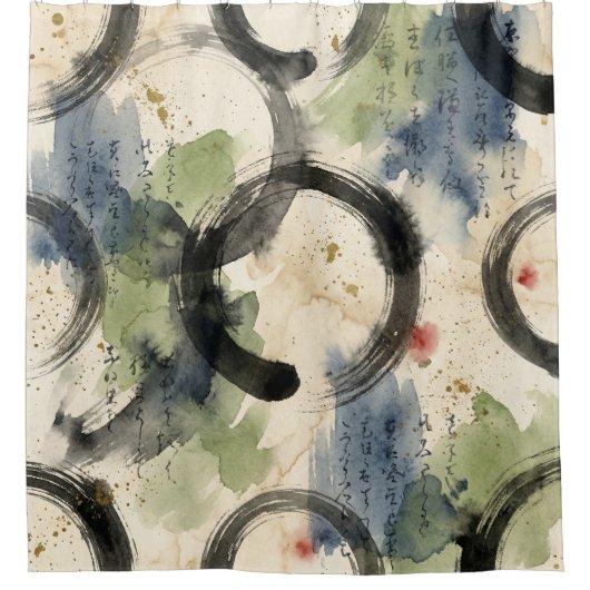 Vintage Japanese Calligraphy Art (3) シャワーカーテン (正面)