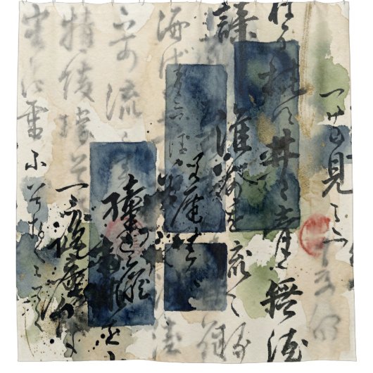 Vintage Japanese Calligraphy Art (4) シャワーカーテン (正面)