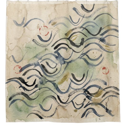 Vintage Japanese Calligraphy Art (6) シャワーカーテン (正面)