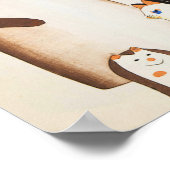 Vintage Japanese Cat Illustration ポスター (角)