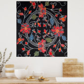 Vintage Japanese Kimono Textile (Bingata) ポスター (キッチン)