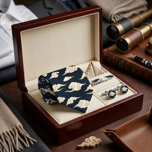 Vintage Japanese Navy Cloud Pattern ネクタイ