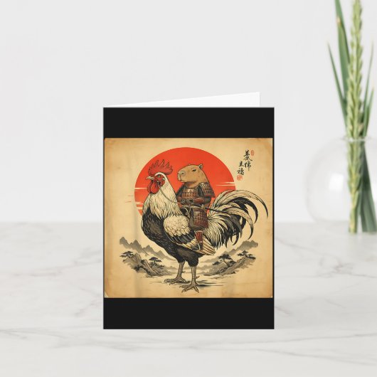Vintage Japanese Samurai Capybara Rooster Chicken カード (正面)