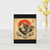 Vintage Japanese Samurai Capybara Rooster Chicken カード (黄色い花)