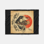 Vintage Japanese Samurai Capybara Rooster Chicken  フリースブランケット (正面(横))