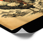 Vintage Japanese Samurai Capybara Rooster Chicken  ポスター (角)