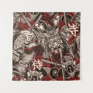 Vintage japanese seamless pattern with katana swor タペストリー