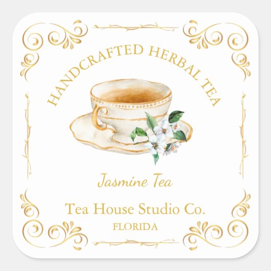 Vintage Jasmine Tea Square Label スクエアシール (正面)