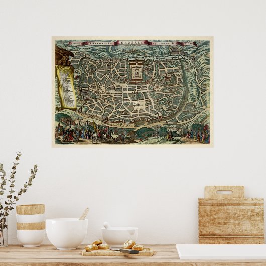 Vintage Jerusalem Map ポスター (キッチン)