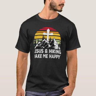 Vintage Jesus And Hiking Make Me Happy  Hiking Cam Tシャツ