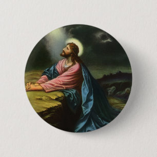 Vintage Jesus Christ Praying, Garden of Gethsemane 缶バッジ