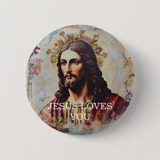 Vintage Jesus Loves You 缶バッジ (正面)