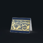 Vintage Jewish Welfare Board Hanukkah シーズンカード<br><div class="desc">This vintage 1945 design will make your Hanukkah cards a real stand-out to every recipient. On the back, I've pre-printed "צ'ג אורים סמח" in yellow on a dark blue field to match the design on the front. You can add a printed message inside, or leave it blank. Add some history...</div>