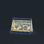 Vintage Jewish Welfare Board Hanukkah シーズンカード<br><div class="desc">This vintage 1945 design will make your Hanukkah cards a real stand-out to every recipient. On the back, I've pre-printed "צ'ג אורים סמח" in yellow on a dark blue field to match the design on the front. You can add a printed message inside, or leave it blank. Add some history...</div>