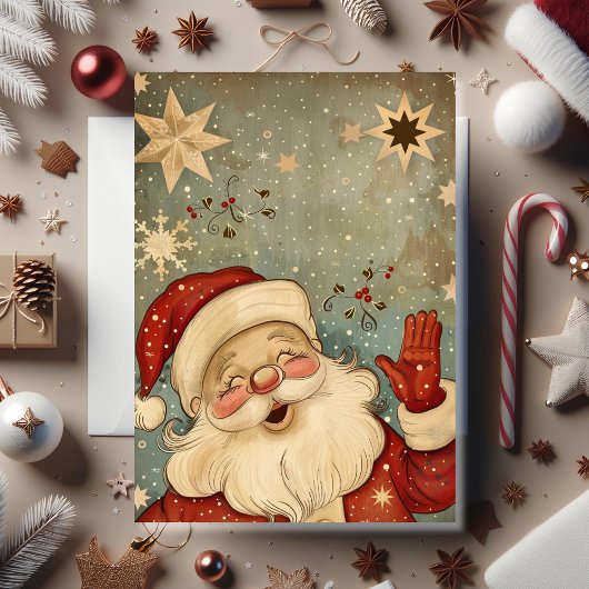 Vintage Jolly Santa Claus Christmas カード