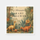 Vintage Jungle Dinosaur Baby Shower スタンダードカクテルナプキン (正面)